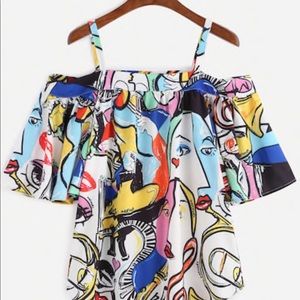 Cold Shoulder Abstract Print Top